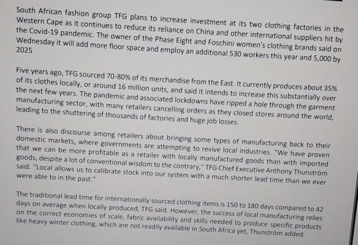 Solved South African fashion group TFG plans to increase | Chegg.com South african fashion retailer tfg posts 46 rise annual profit